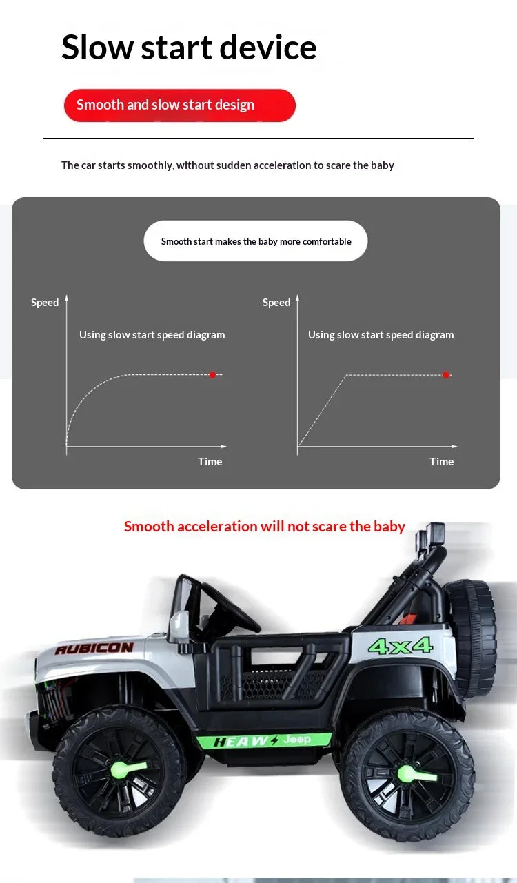 12V Kids Electric 4 Wheel Drive Off-Road Toy Rechargable Battery Car Sit By Child With Remote Control And LED Light