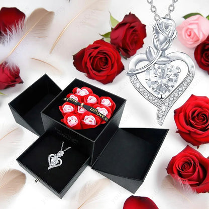 White Heart Zircon Pendant Necklace With Rose Bow Box 2025 Jewelry Set For Wife Friend Christmas Valentine Day Birthday Gifts