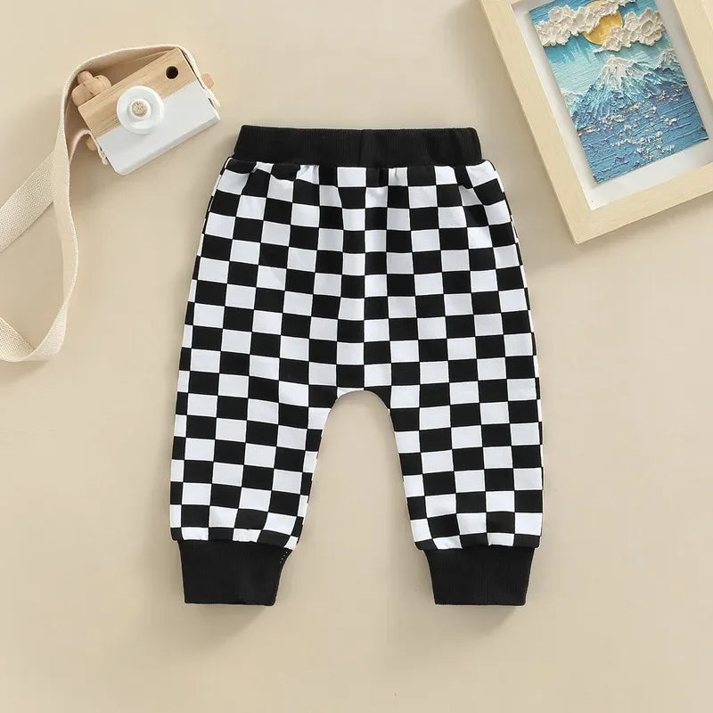 Toddler Casual Pants Baby Girl Boy Clothes Spring Autumn Fashion Checkerboard Printed Tie-up Mid-waist Trousers with Pockets