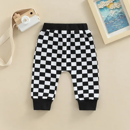 Toddler Casual Pants Baby Girl Boy Clothes Spring Autumn Fashion Checkerboard Printed Tie-up Mid-waist Trousers with Pockets
