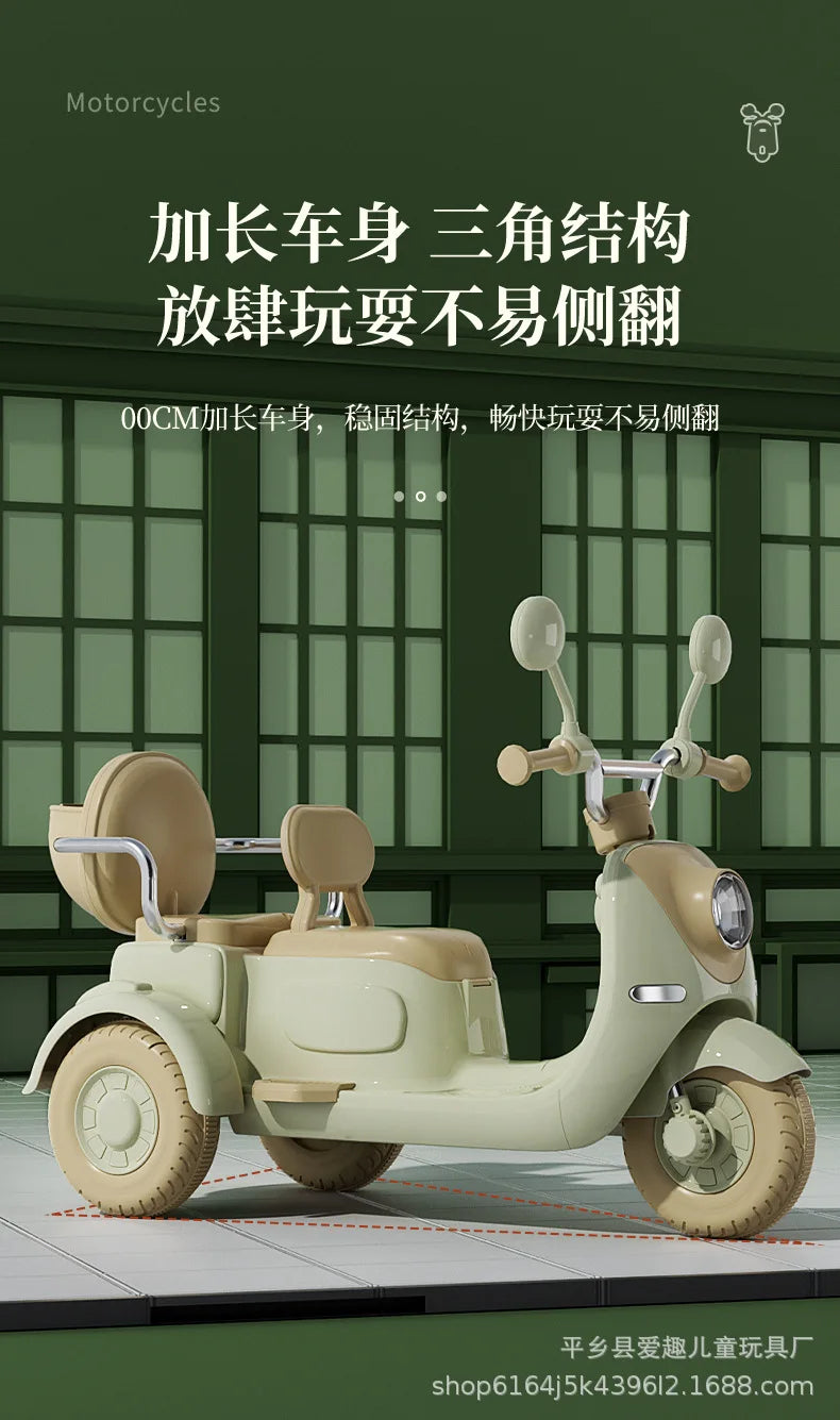 12V 4.5AH Remote Control New Baby's Two-Person Three-Wheel Electric Toy Children's Motorcycle With Double Seat