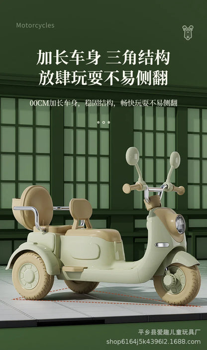 12V 4.5AH Remote Control New Baby's Two-Person Three-Wheel Electric Toy Children's Motorcycle With Double Seat