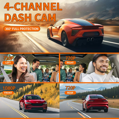 Dash Cam 4 Channel Driving Camera 1080P Front Left Right Rear Night Vision Loop Recording 24H Parking Monitor Auto parts