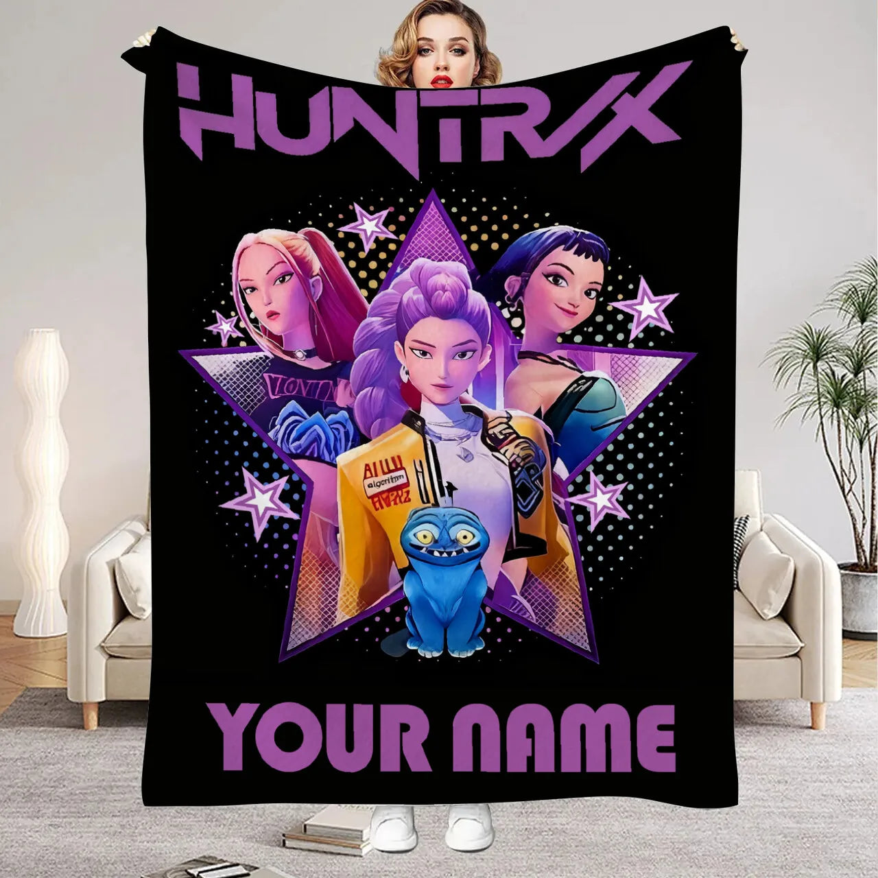 1PC Custom Name K-Pop Demon Hunters Blanket Girls Boys Plush Throw Blanket Novelty Warm Blanket All Season Gift