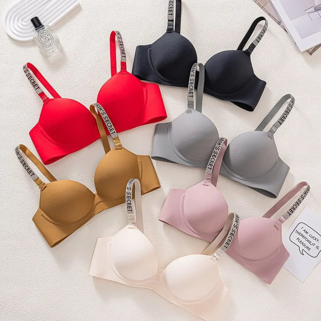 Wireless Letter Strap Bra Women's Summer Thin Comfortable Small Chest Gathered Look Big Sexy Anti-Sagging Exposed Bra