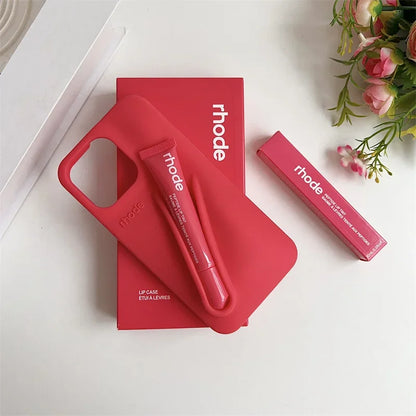 With Box Lipstick Rhode Phone Case for iPhone 16 15 14 13 12 11 Pro Max Plus 16E Makeup Lip Gloss Holder Silicone Back Cover