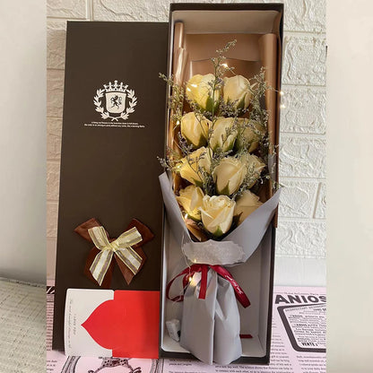 1Pc Creative Valentine's Day Mother's Day Birthday Party Rose Flower Gifts Handmade 11 Rose Soap Bouquet Little Bear Gift Box