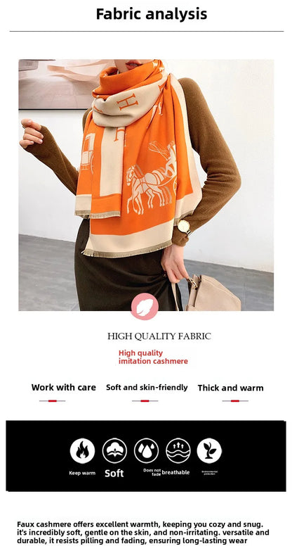 Thickened Cashmere-Like Scarf Women's Versatile Air-Conditioned Room Warmth Fashionable Casual Style All-Season Scarf