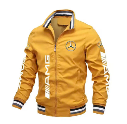 Spring and Autumn Jacket High-Quality Men's Stand Collar Sports Jacket Motorcycle Pilot Print Mercedes-Benz Workwear Motorcycle