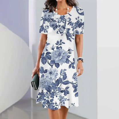 2024 Summer New Chinese Style Floral Print Women's Dresses Female Elegant Dresses Plus Size Long Dresses Women's Clothing