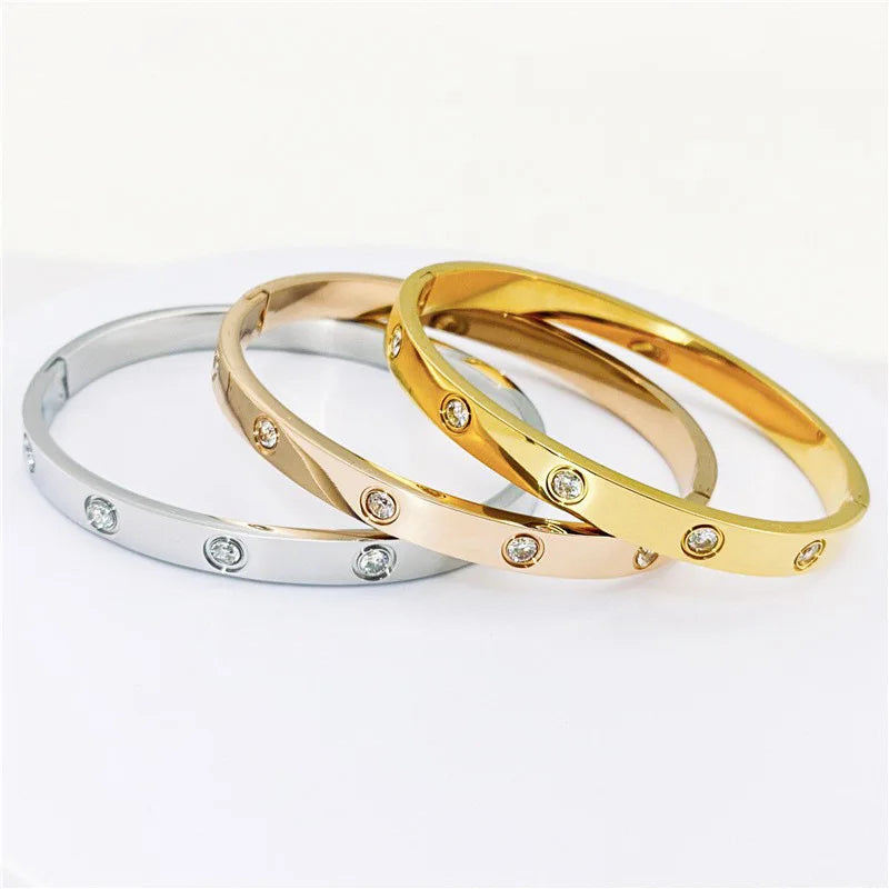 2023 New Design Gold Color Zircon And Cross Nut Nail Bracelet Gold & Bangle For Woman Stainless Steel Screw Brand Jewelry