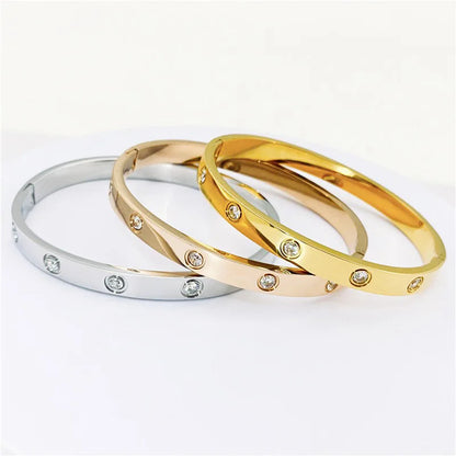 2023 New Design Gold Color Zircon And Cross Nut Nail Bracelet Gold & Bangle For Woman Stainless Steel Screw Brand Jewelry