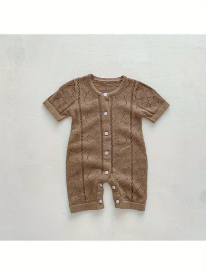 Spring and Autum Korean Style New Girls' Heart Long-Sleeved Jumpsuit Newborn Single-Breasted Cover-Up Crawling Suit Jumpsuit