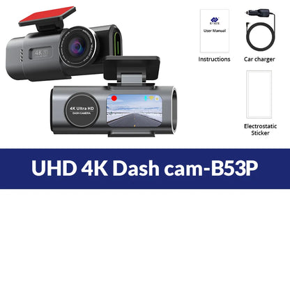 Dash Cam 4K UHD Recording Car Camera DVR Night Vision Video Recorder Built-In Wi-Fi Support Dual Lens GPS 24H Parking
