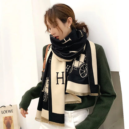 Thickened Cashmere-Like Scarf Women's Versatile Air-Conditioned Room Warmth Fashionable Casual Style All-Season Scarf
