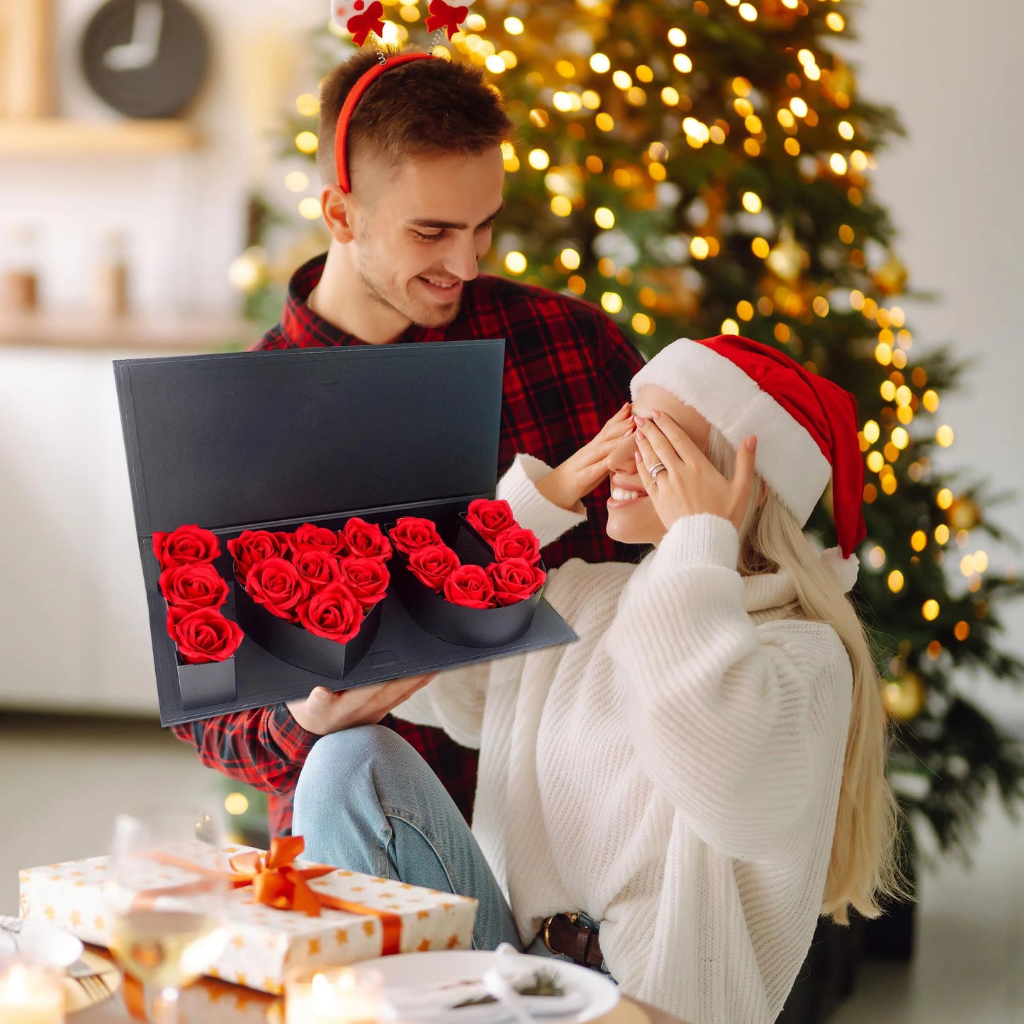 16Pcs Forever Rose I Love You Box Eternal Rose Preserved Flowers for Valentine's Day Birthday Gifts for Her Silk Simulated Roses