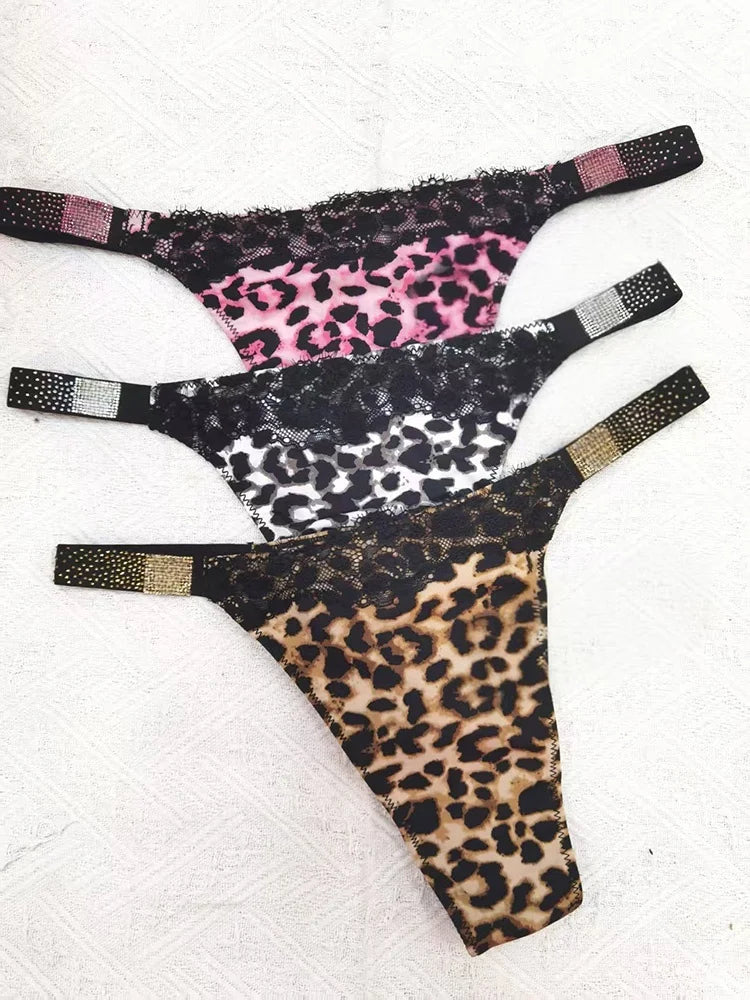 Rhinestone Sexy Women Bra Set Leopard Lace Bralette Girls Underwear Brassiere Fashion Thong Gather Bras Lingerie Panty Sets