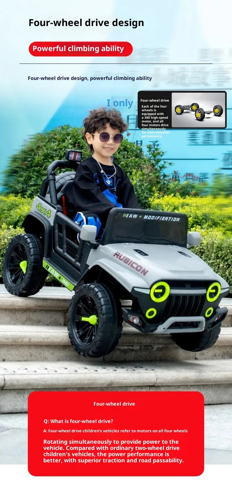 12V Kids Electric 4 Wheel Drive Off-Road Toy Rechargable Battery Car Sit By Child With Remote Control And LED Light