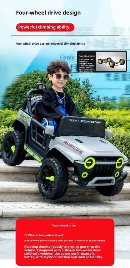 12V Kids Electric 4 Wheel Drive Off-Road Toy Rechargable Battery Car Sit By Child With Remote Control And LED Light