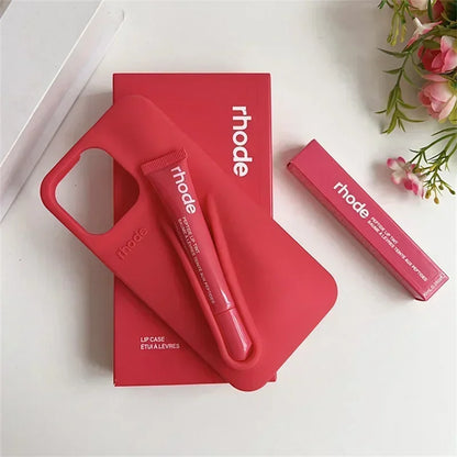 With Box Lipstick Rhode Phone Case for iPhone 16 15 14 13 12 11 Pro Max Plus 16E Makeup Lip Gloss Holder Silicone Back Cover