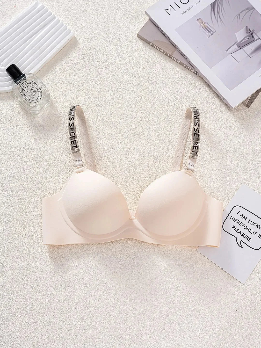 Wireless Letter Strap Bra Women's Summer Thin Comfortable Small Chest Gathered Look Big Sexy Anti-Sagging Exposed Bra