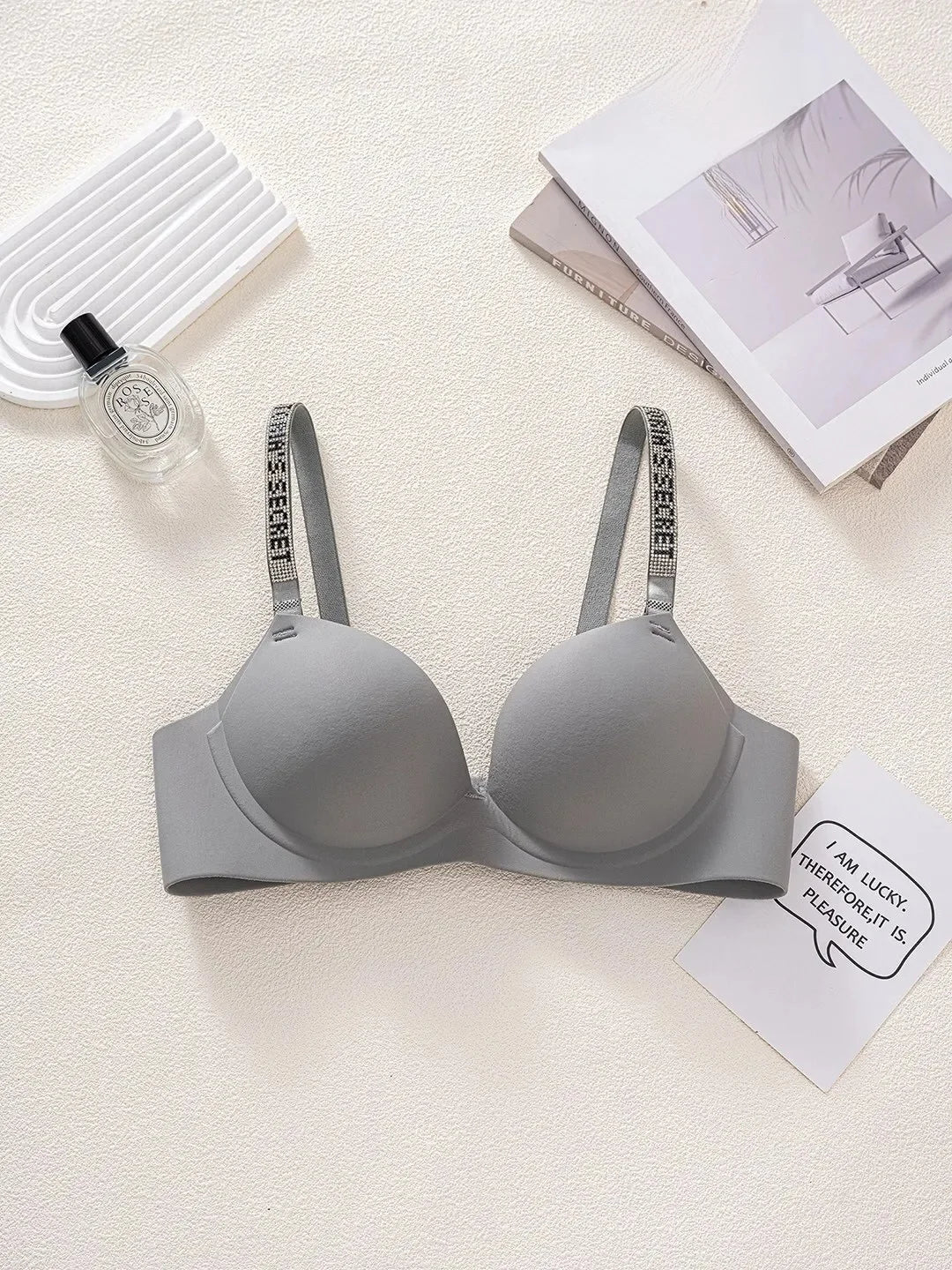 Wireless Letter Strap Bra Women's Summer Thin Comfortable Small Chest Gathered Look Big Sexy Anti-Sagging Exposed Bra