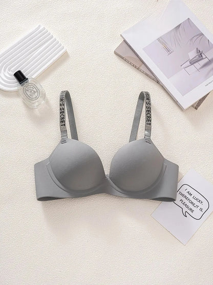 Wireless Letter Strap Bra Women's Summer Thin Comfortable Small Chest Gathered Look Big Sexy Anti-Sagging Exposed Bra