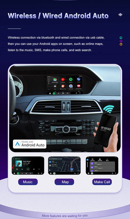 Road Top Wireless CarPlay for Mercedes Benz C Class W204 NTG4.5/4.7 2011-2014 Android Auto Mirror Link AirPlay Car Play