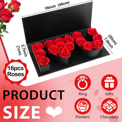 16Pcs Forever Rose I Love You Box Eternal Rose Preserved Flowers for Valentine's Day Birthday Gifts for Her Silk Simulated Roses