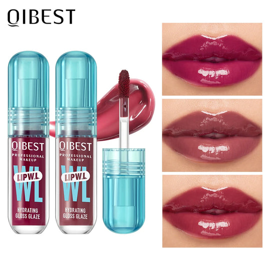 QIBEST Hydrating Crystal Lip Gloss Easy to Fade Mirror Water Glazed Lip Glaze Long Lasting Moisturizing Gloss Lip Tint Cosmetics