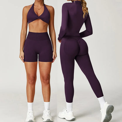 Seamless Yoga Set Gym Clothes 2PCS Women Sportswear Yoga Suits Tracksuits Fitness Long Sleeved Jacket Sports Bra Gym Leggings