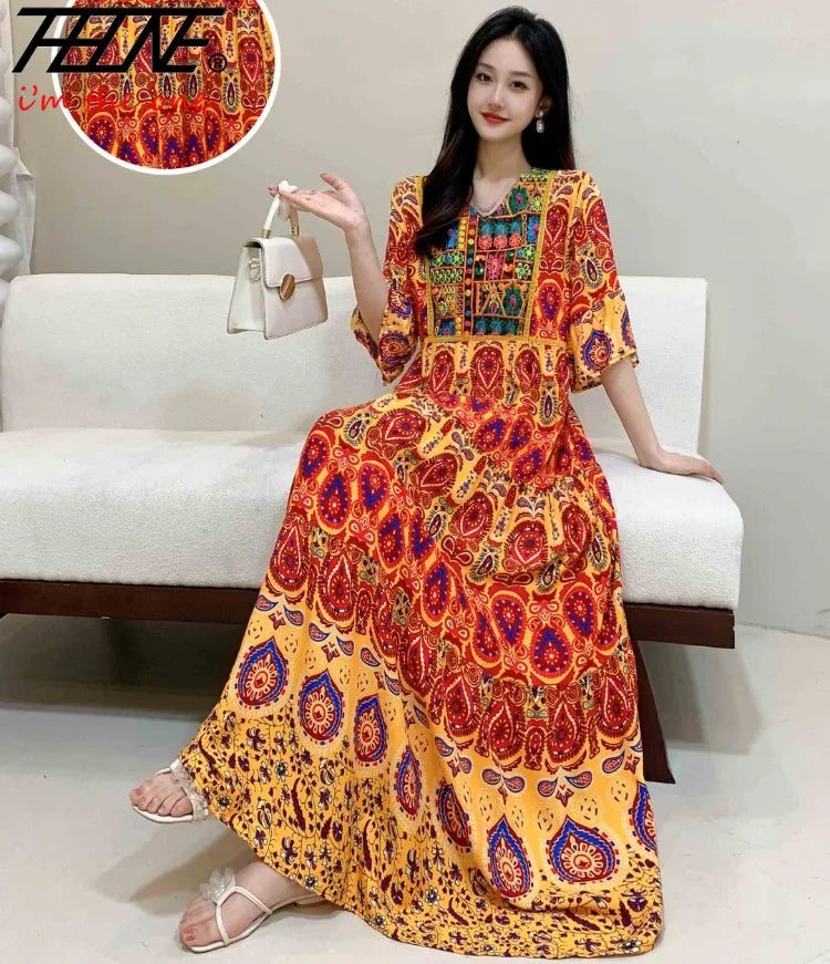 Indian Dress for Women Summer Embroidery Chic Elegant Party Dresses Clothes Vintage Long Maxi Prom Bohemian Beach Robe Vestidos