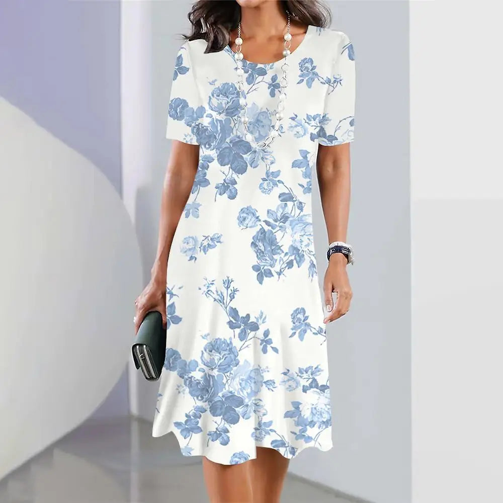 2024 Summer New Chinese Style Floral Print Women's Dresses Female Elegant Dresses Plus Size Long Dresses Women's Clothing