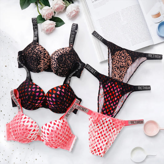 2025 New V Women's Sexy S Lingerie Set Heart Pattern Trim Stretchy Breathable underwear Set Lace Bralette Bra and Panty Set