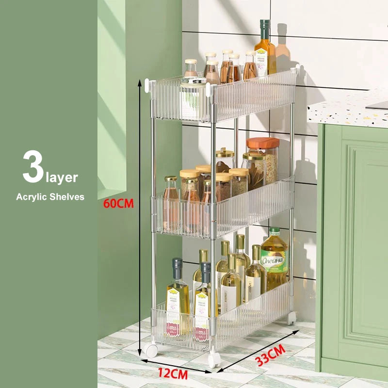 Mobile Storage Rack Trolley Organizer With Wheels Acrylic Narrow Slit Storage Cabinet Bathroom Home Multi-layer Organizer