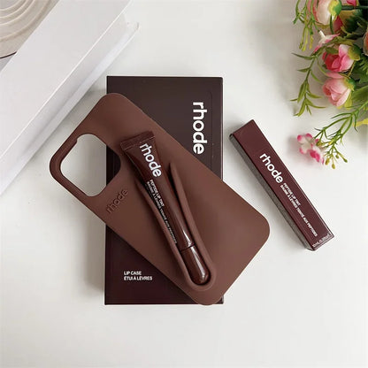 With Box Lipstick Rhode Phone Case for iPhone 16 15 14 13 12 11 Pro Max Plus 16E Makeup Lip Gloss Holder Silicone Back Cover