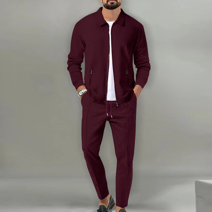 Autumnwinter men's casual blazer set new fashion Waffle baseball suit round neck pocket zipper long sleeve trousers two-piece se