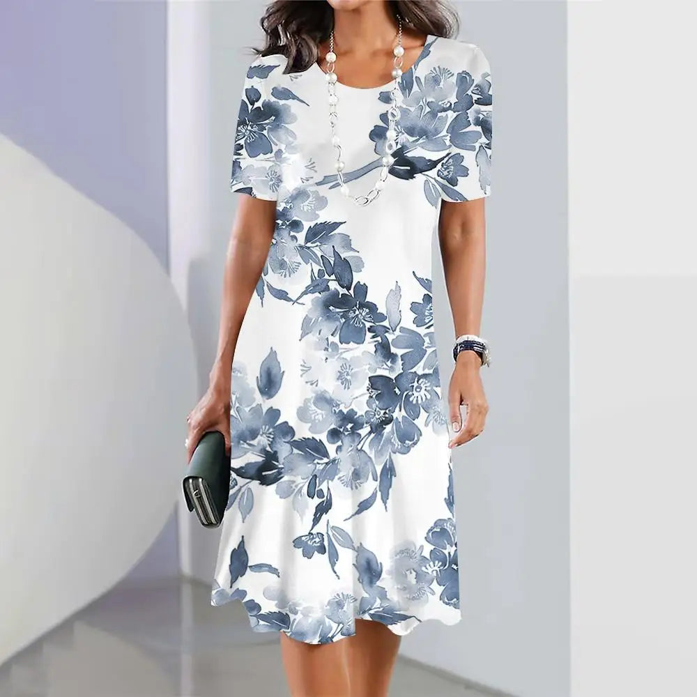 2024 Summer New Chinese Style Floral Print Women's Dresses Female Elegant Dresses Plus Size Long Dresses Women's Clothing