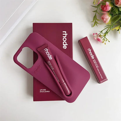 With Box Lipstick Rhode Phone Case for iPhone 16 15 14 13 12 11 Pro Max Plus 16E Makeup Lip Gloss Holder Silicone Back Cover