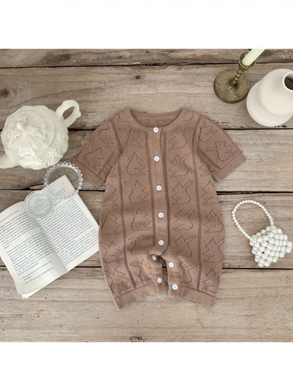Spring and Autum Korean Style New Girls' Heart Long-Sleeved Jumpsuit Newborn Single-Breasted Cover-Up Crawling Suit Jumpsuit