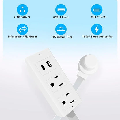 Rotates 180° Electrical Outlet Extender Adjustable Length Extension Cable US Plug Home Wall Desktop Ground Electric Socket
