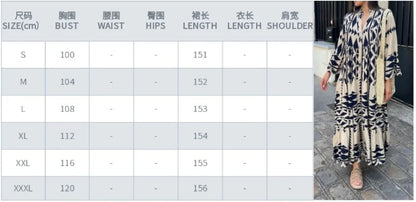 Women Print Long Sleeve Dress V-neck Long Sleeve High Waist Single Breasted Long Skirt New Holiday Loose Casual Women's Clothes