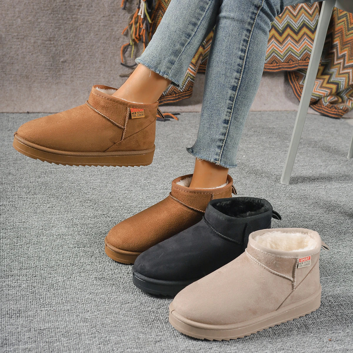 Winter Round Head Sexy Comfortable Warm Casual Walking Boots Fashionable New Suede Thick Sole Large Size Snow Boots for Women