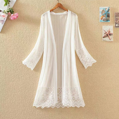 2025 New Fashion Spring Summer Women Lace Cardigan Blouses Sun Protection Clothings Lady Midi-long Beach Shirts Outwear WZ2455
