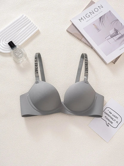 Wireless Letter Strap Bra Women's Summer Thin Comfortable Small Chest Gathered Look Big Sexy Anti-Sagging Exposed Bra