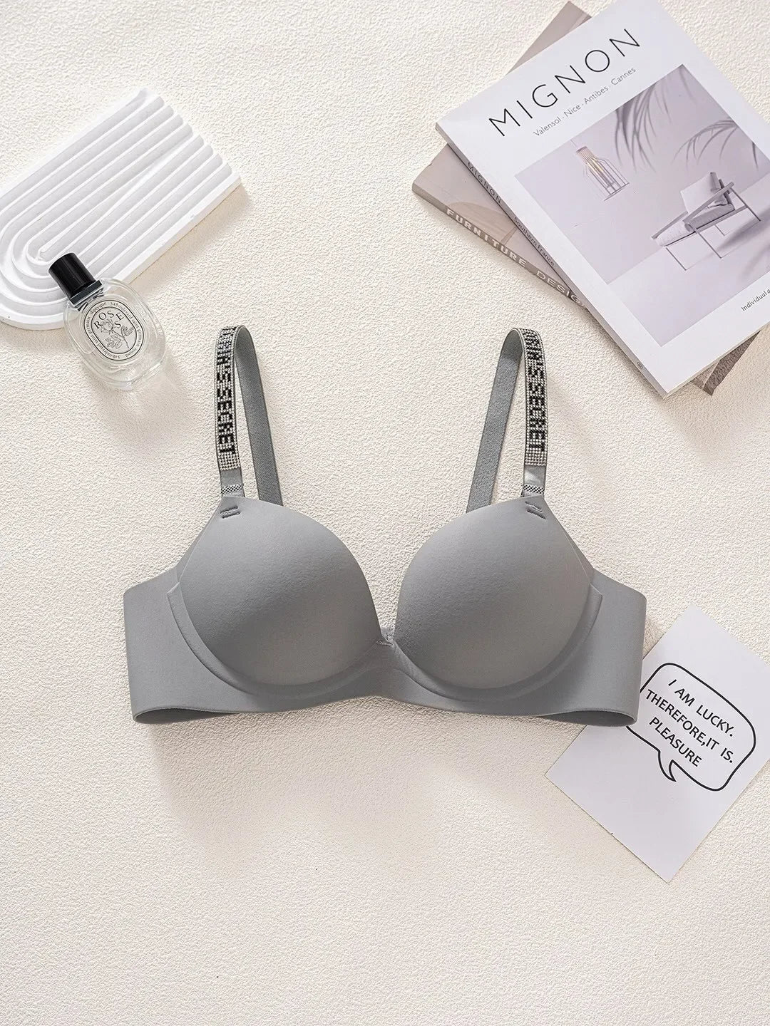 Wireless Letter Strap Bra Women's Summer Thin Comfortable Small Chest Gathered Look Big Sexy Anti-Sagging Exposed Bra