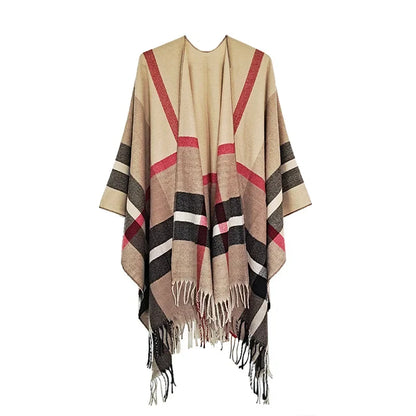 Warmth Women's Open Split Shawl Ethnic Style Geometric Tassel Travel Photography Friendly Winter Wrap Versatile Fashion Accessor