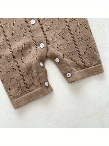 Spring and Autum Korean Style New Girls' Heart Long-Sleeved Jumpsuit Newborn Single-Breasted Cover-Up Crawling Suit Jumpsuit