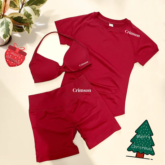 3 Pcs Short Sleeve Shirt Gym Set Round Neck Yoga Shirt & Seamless Shorts &Strappy Bra Fitness Cycling Gym Clothing