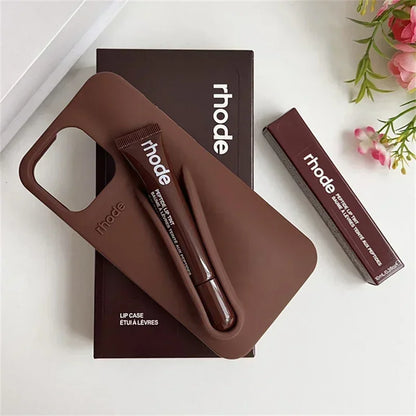 With Box Lipstick Rhode Phone Case for iPhone 16 15 14 13 12 11 Pro Max Plus 16E Makeup Lip Gloss Holder Silicone Back Cover